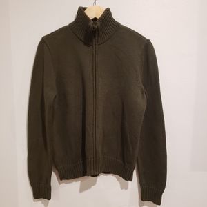 LAUREN By Ralph Lauren High Neck Zip Up Sweater Olive Green Size Large